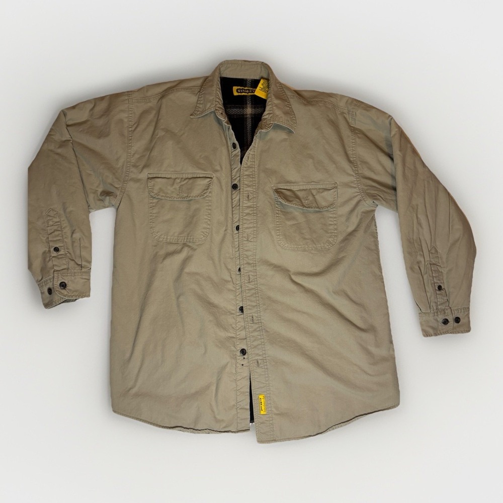Stanley Men's L Beige Khaki Jacket Coat Button Close Fleece Work Shirt Shacket